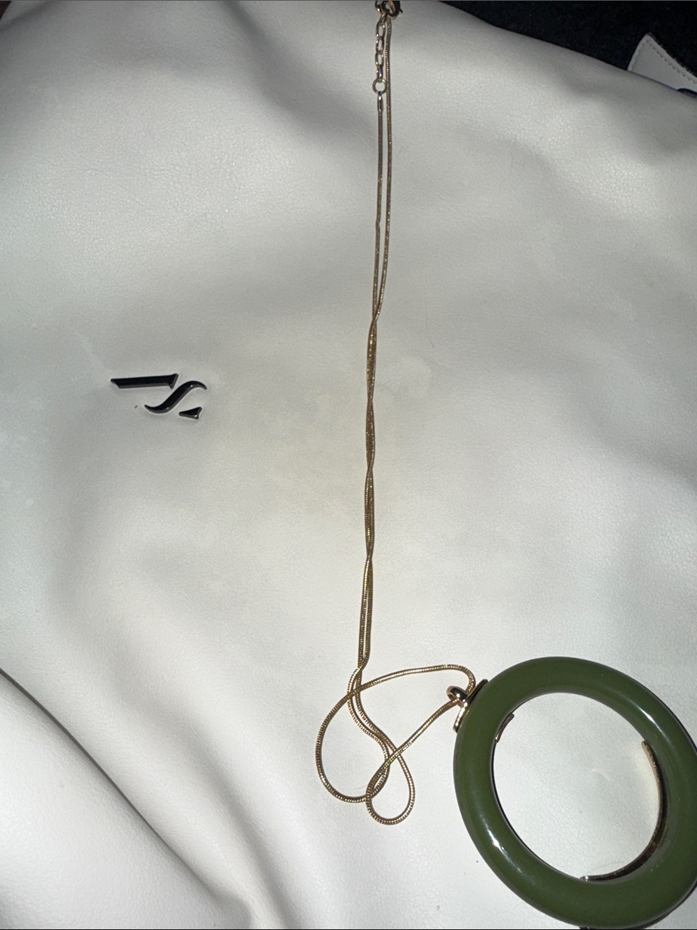Gold Chain Necklace with Olive Green Circular Pendant